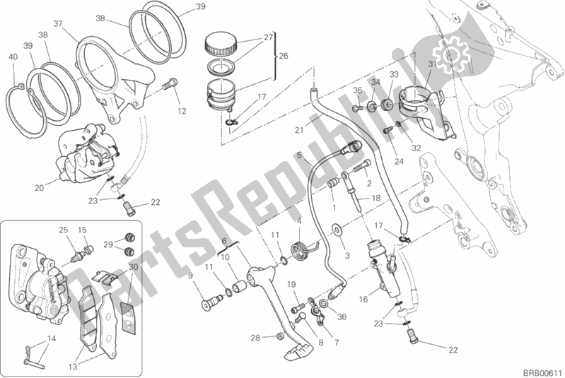 Tutte le parti per il Impianto Frenante Posteriore del Ducati Multistrada 1260 S Touring Brasil 2018
